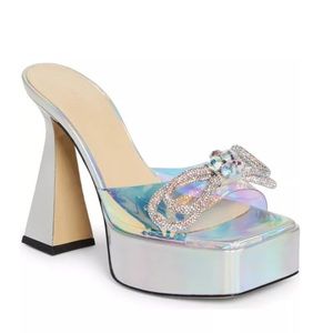 MACH & MACH DOUBLE BOW PLATFORM SLIDE SANDALS IRIDESCENT Women’s Size 9.5